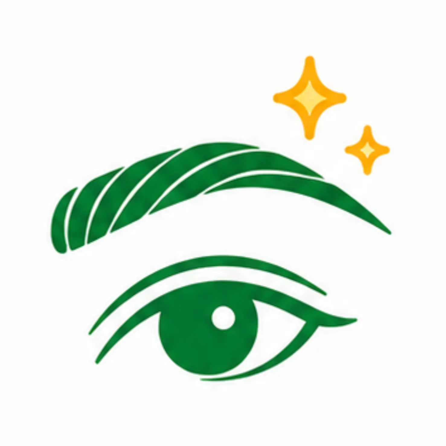 Ícono verde de ojo y ceja poblada con destellos. Representa el fortalecimiento y crecimiento natural de cejas con aceites puros de Amanitas.pe.