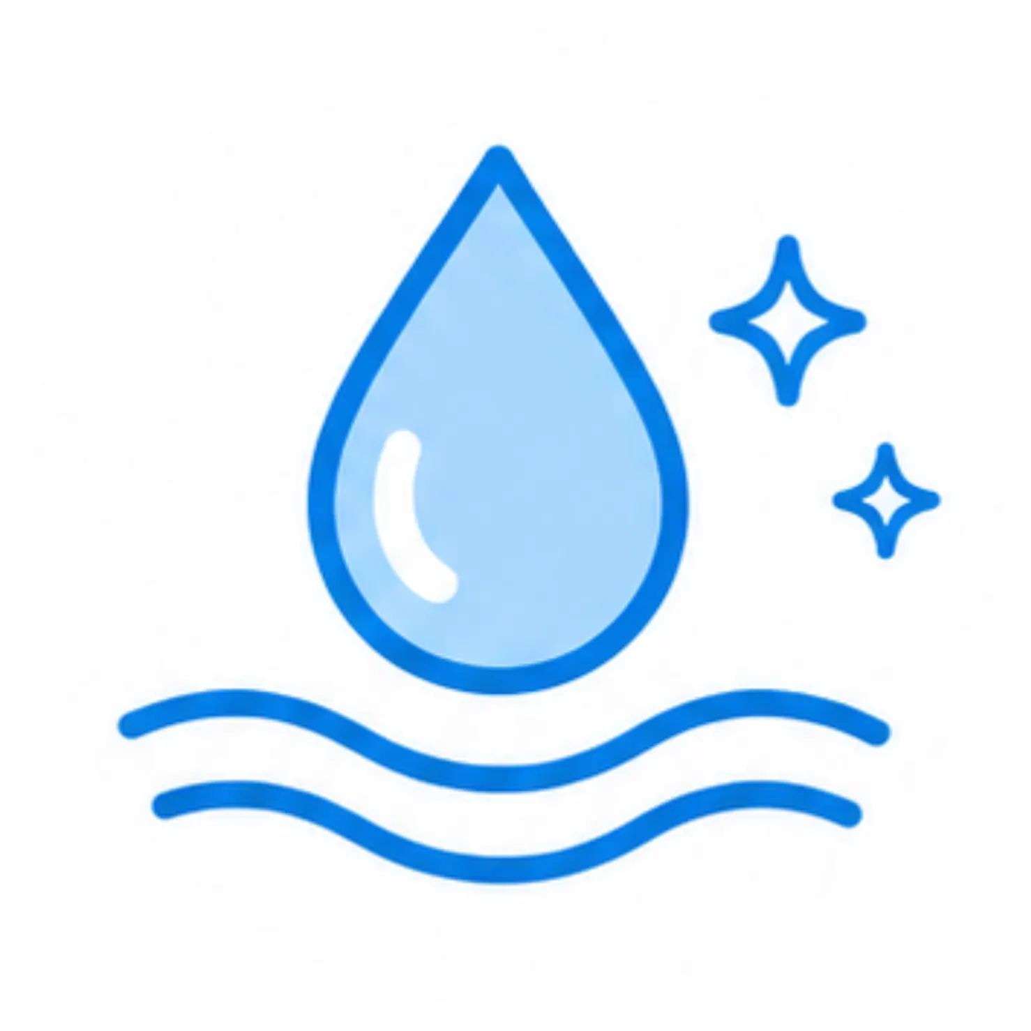 Ícono azul de gota sobre ondas de la piel con destellos. Representa la hidratación profunda e intensa que brindan los aceites puros de Amanitas.pe.