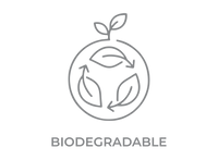 Ícono ecológico con hojas y flechas de reciclaje, con el texto Biodegradable. Muestra el compromiso sostenible y ambiental de Amanitas.pe.