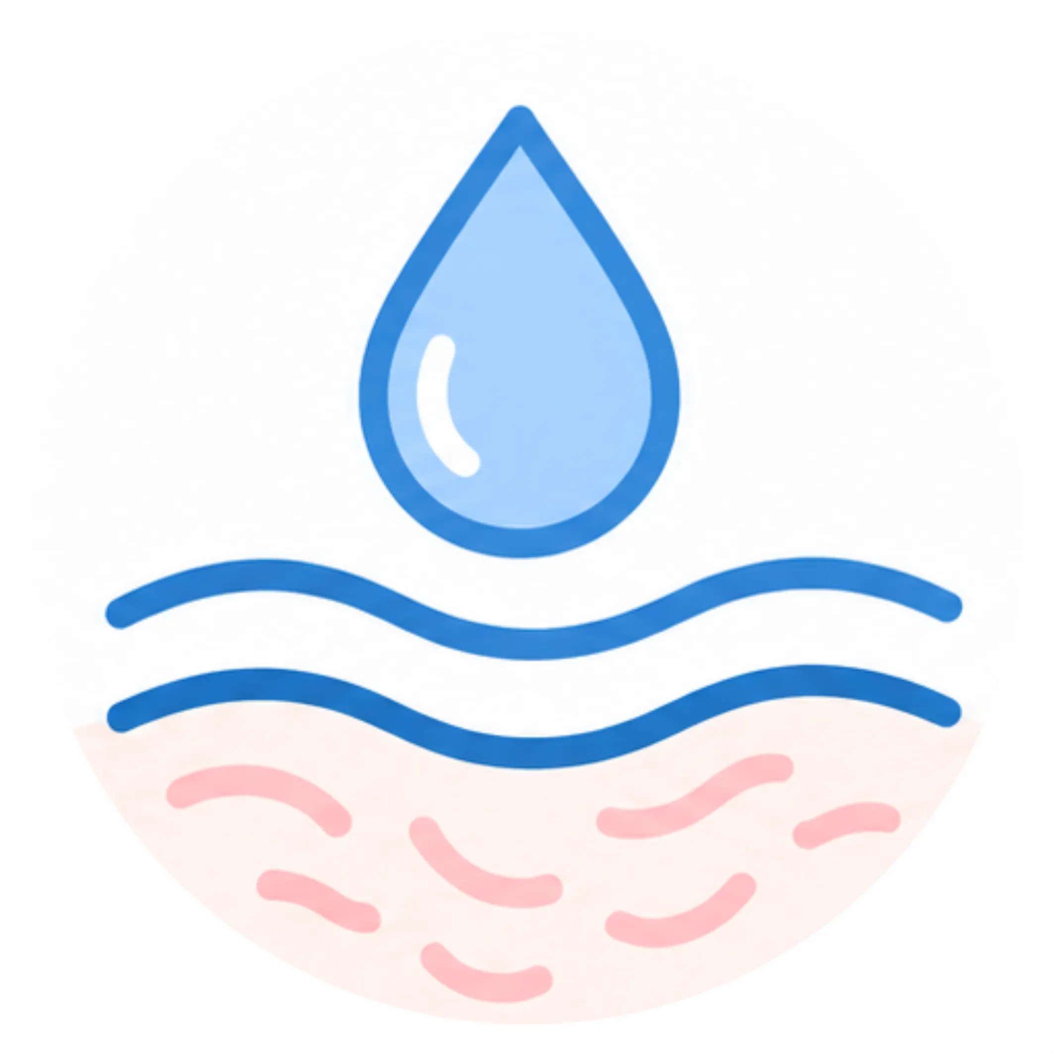 Ícono de gota cayendo sobre capas de la piel. Muestra la nutrición profunda para mejorar la apariencia de estrías con productos puros de Amanitas.pe.
